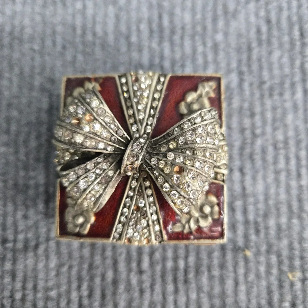 Jeweled Bow Gift Box Maroon Red Trinket Box
